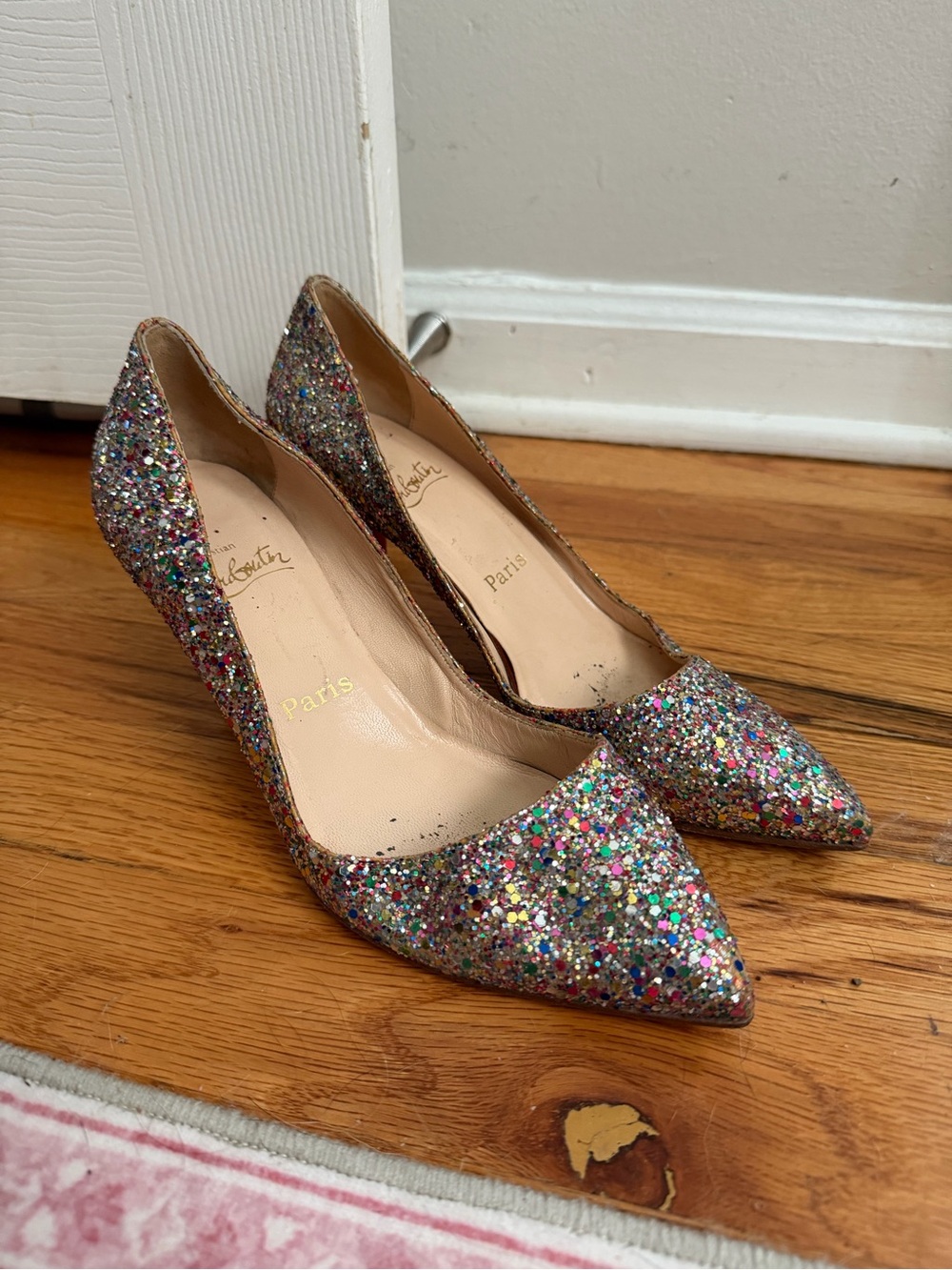 Vintage Christian Louboutin Multicolor Glitter Pointed-Toe Pumps - Picture 2 of 10
